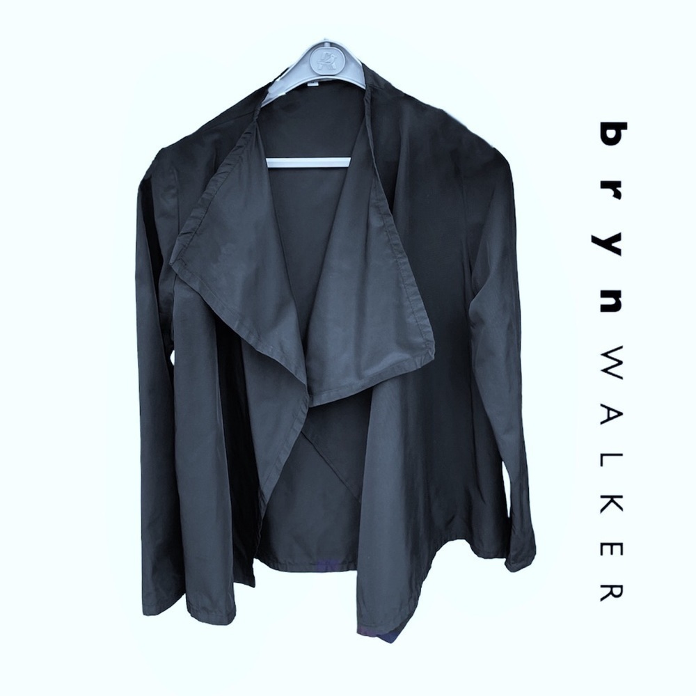 BRYN Walker Women Black Draped Open Front Jacket  outerwear asymmetric